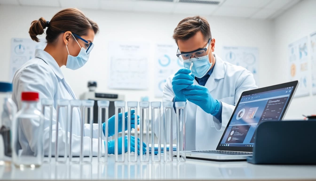 Tirzepatide analysis in a modern laboratory setting showcasing test tubes and equipment.