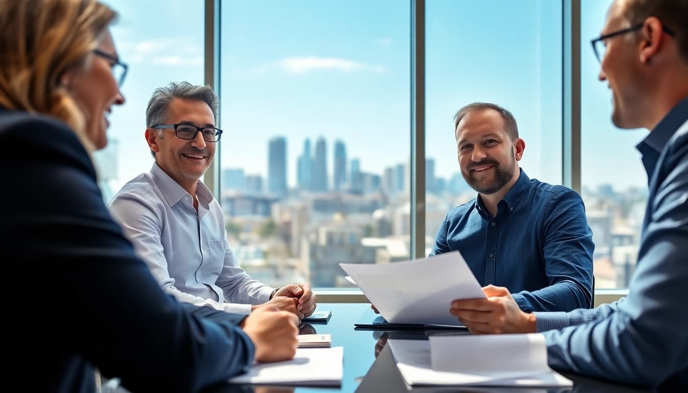 Engaged fiduciary financial advisor hampton va consulting with clients in a modern office.