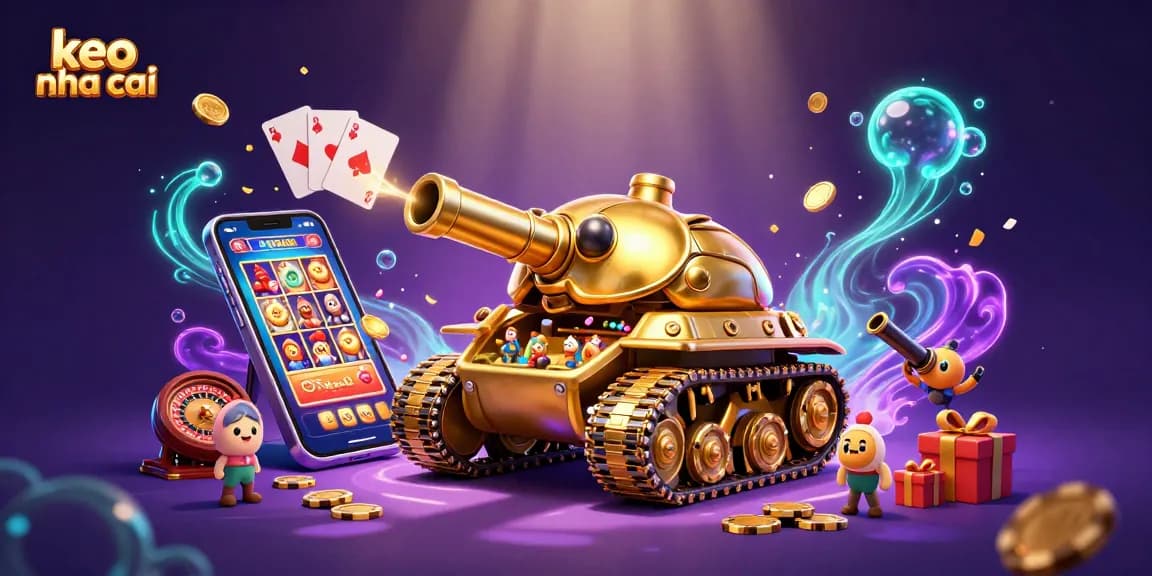 Engage with keo nha cai's miniature casino scene featuring golden beetle tank and vibrant gambling elements.