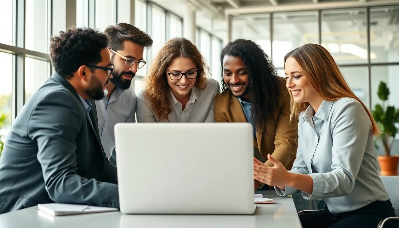 Marketing Consultant collaborating in a modern office space, fostering innovation and teamwork.