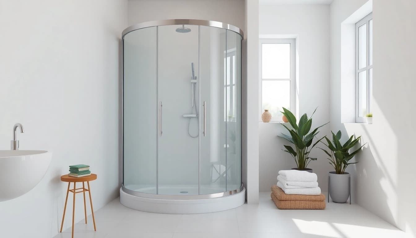 Moderne duschkabine 80x80 in eleganter Badezimmerumgebung mit natürlichem Licht.