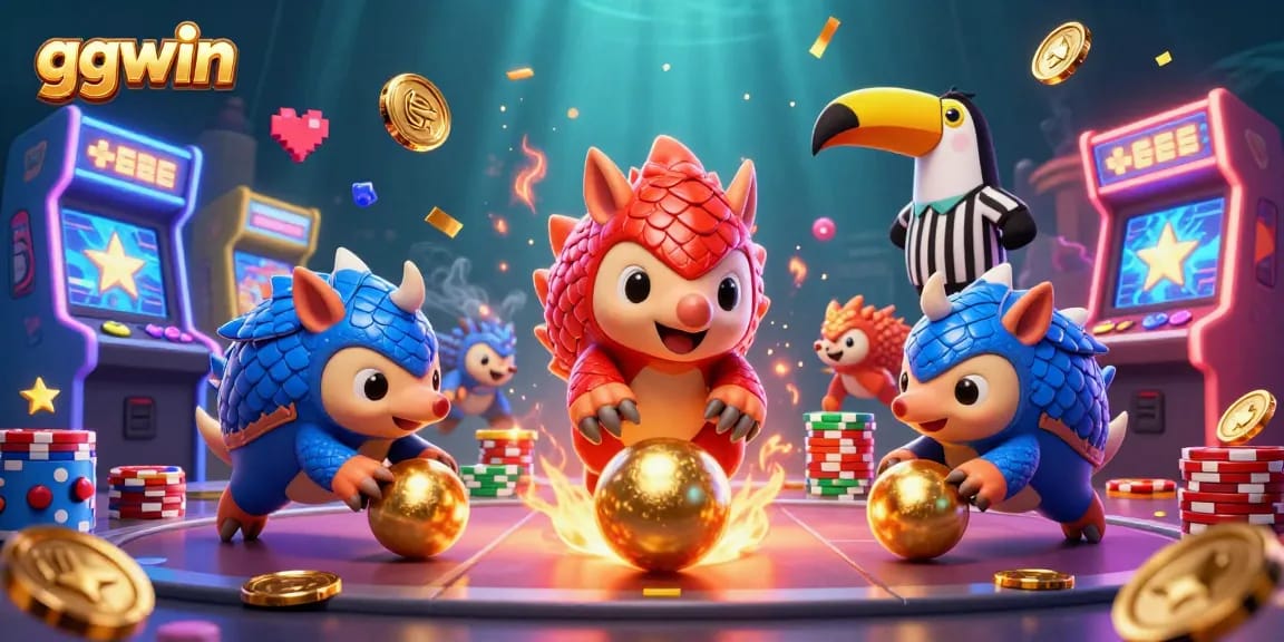 Engage in thrilling gameplay featuring ggwin as rival pangolins roll golden balls through poker chips.