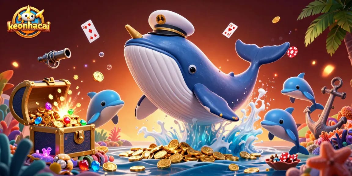 Play engaging keonhacai casino games with a vibrant scene of sea creatures and poker elements.