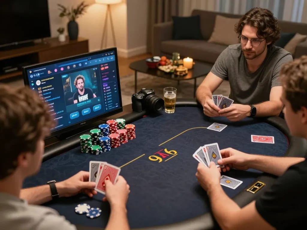 Engaging scene of online poker at home with sunwin gaming interface, showcasing thrilling moments of betting.
