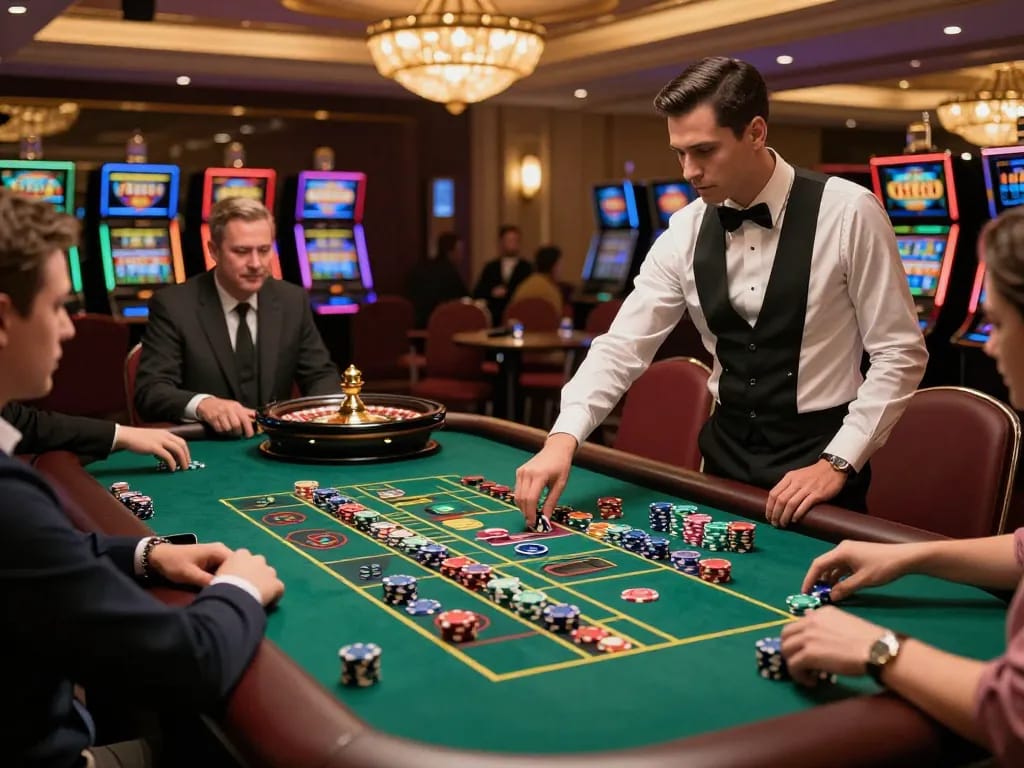 Cá cược Vin88 at an exciting roulette table with vibrant chips and active players.