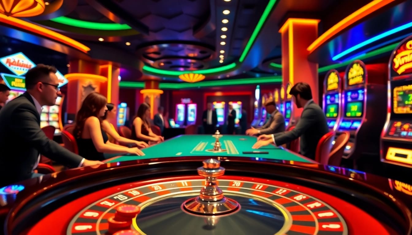 Exciting gaming action at Nhà cái HITCLUB casino with roulette and poker gameplay.