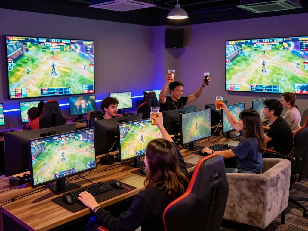 Social gaming experience at SC88, showcasing friends celebrating wins while enjoying e-sports and live betting.