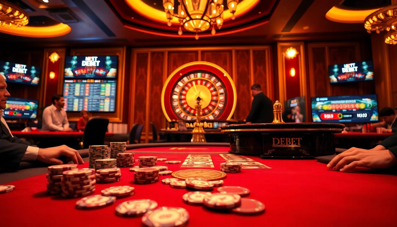 Elevate your gaming experience at https://debet2.app/ with vibrant casino visuals showcasing excitement and professionalism.