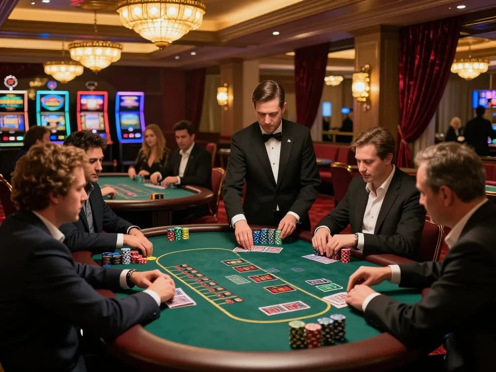 red88 players engaged in an exciting blackjack game at a luxurious casino table
