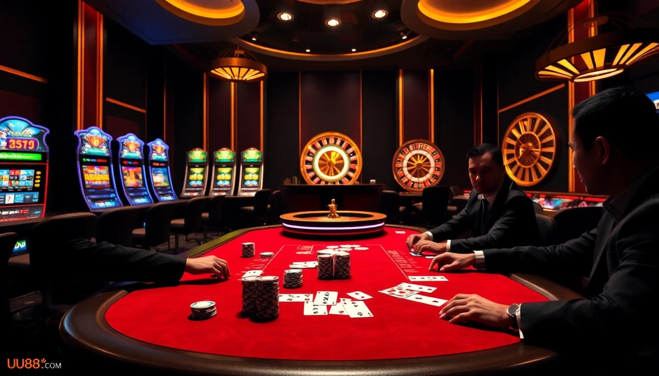 Experience thrills at UU88.COM with a dynamic poker scene featuring intense gameplay and vibrant gambling elements.