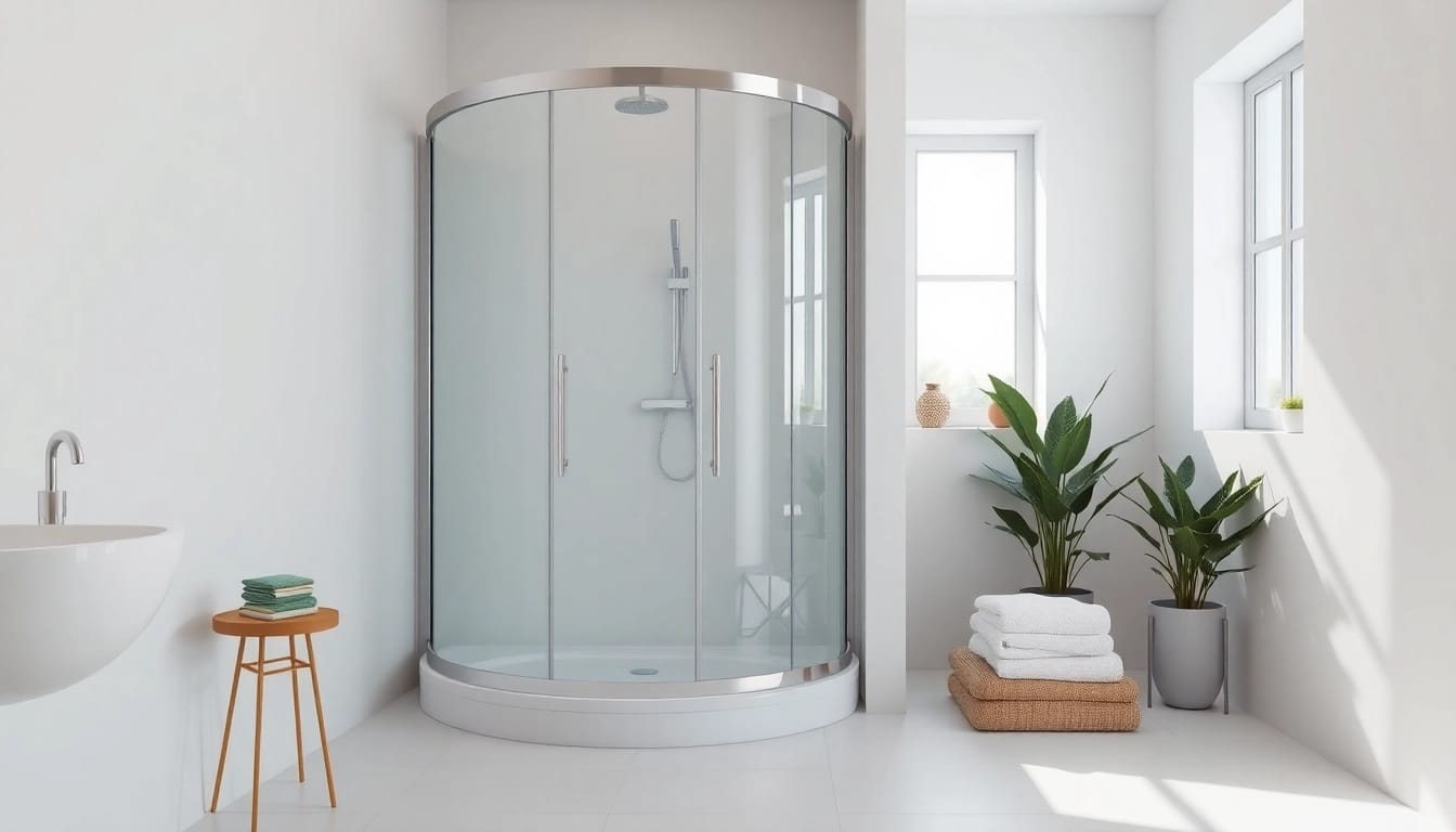 Moderne duschkabine 80x80 in eleganter Badezimmerumgebung mit natürlichem Licht.