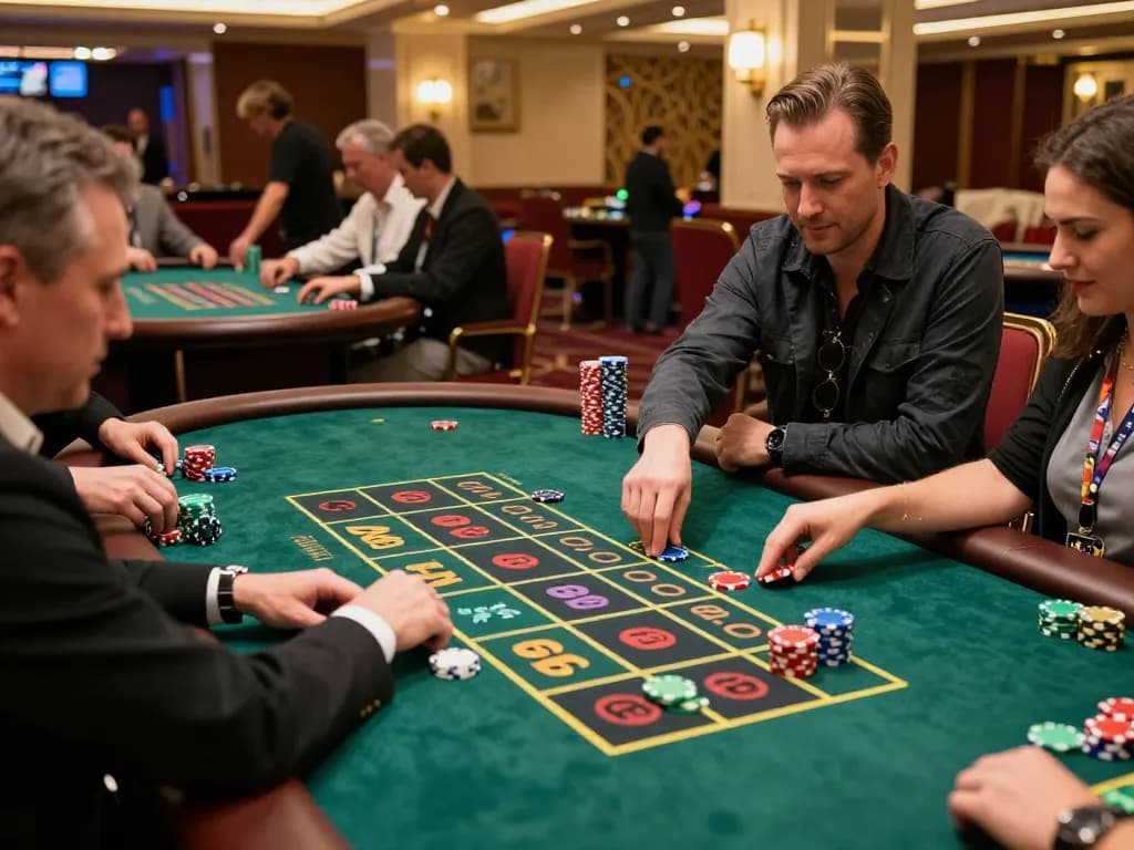 Placing bets at a sun win table game with players engaged in exciting gameplay.