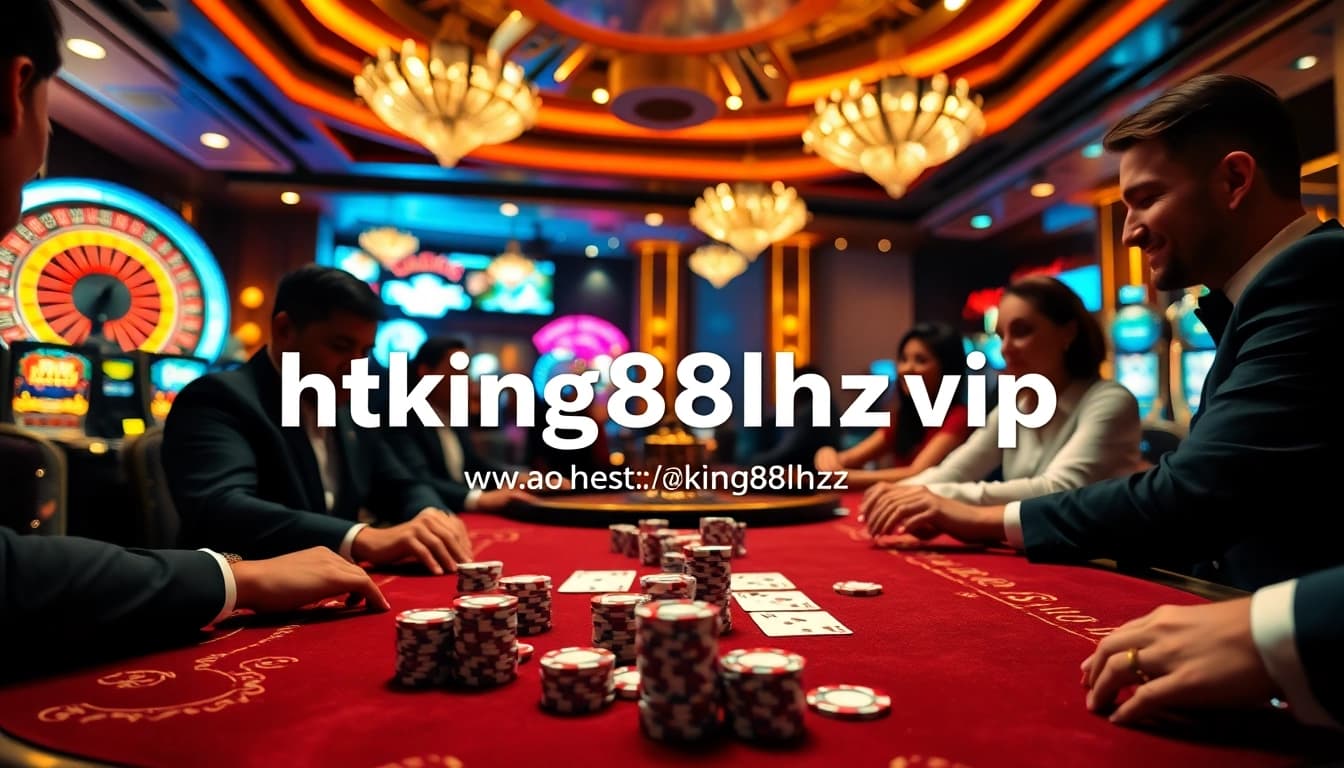 Gambling excitement at https://king88hz.vip/ showcasing poker players, roulette, and slot machines.