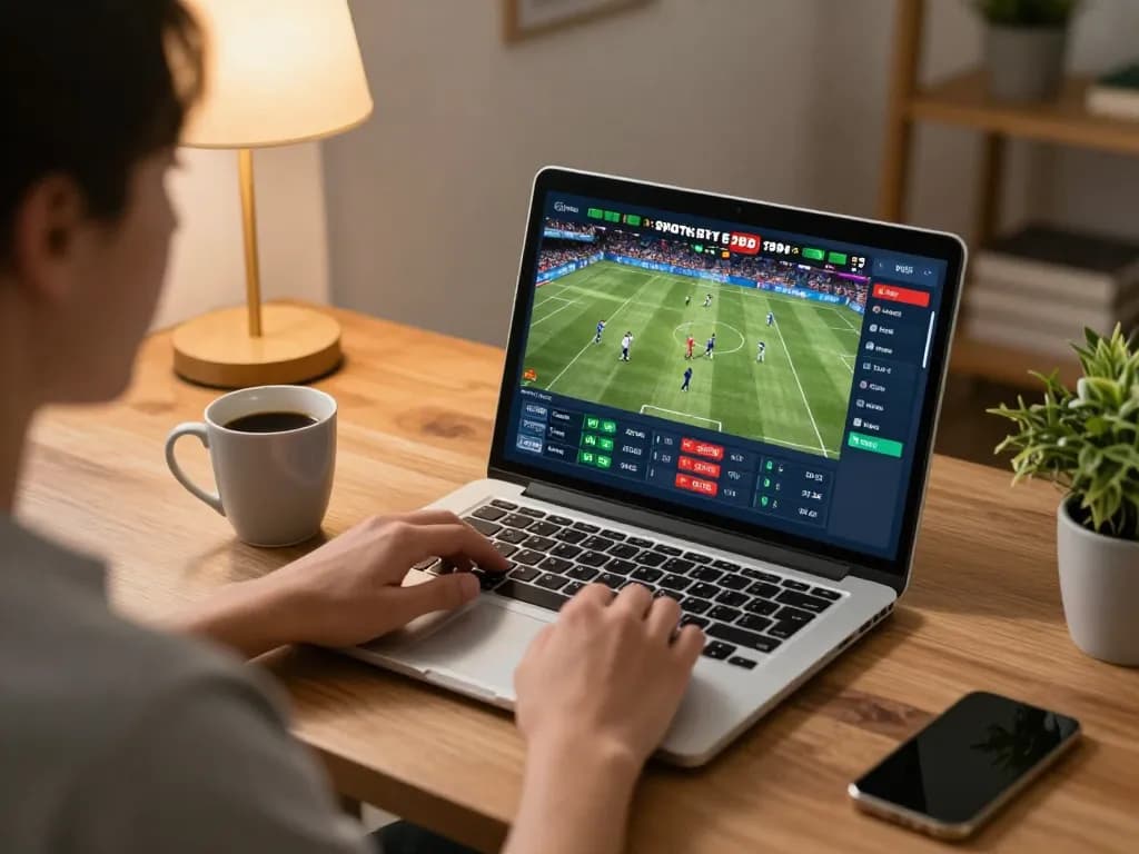 Cá cược Xo88 player engaging in sports betting from home with live betting interface on laptop
