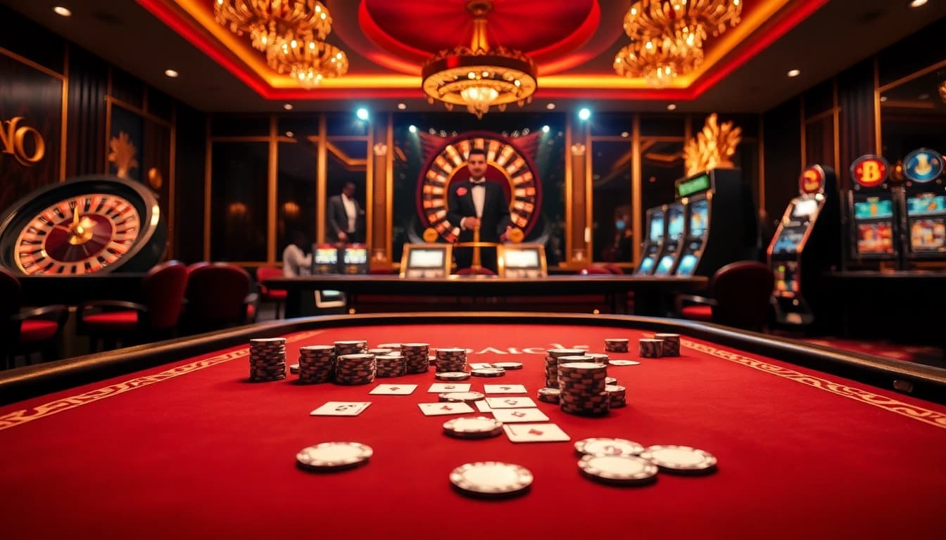 Experience thrilling gameplay at game bài đổi thưởng uy tín table with shining cards and chips.