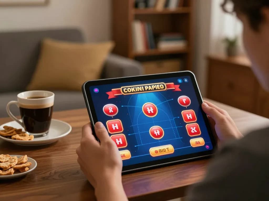 Engaged user enjoying online gambling at Nhà cái Luck8 with tablet interface