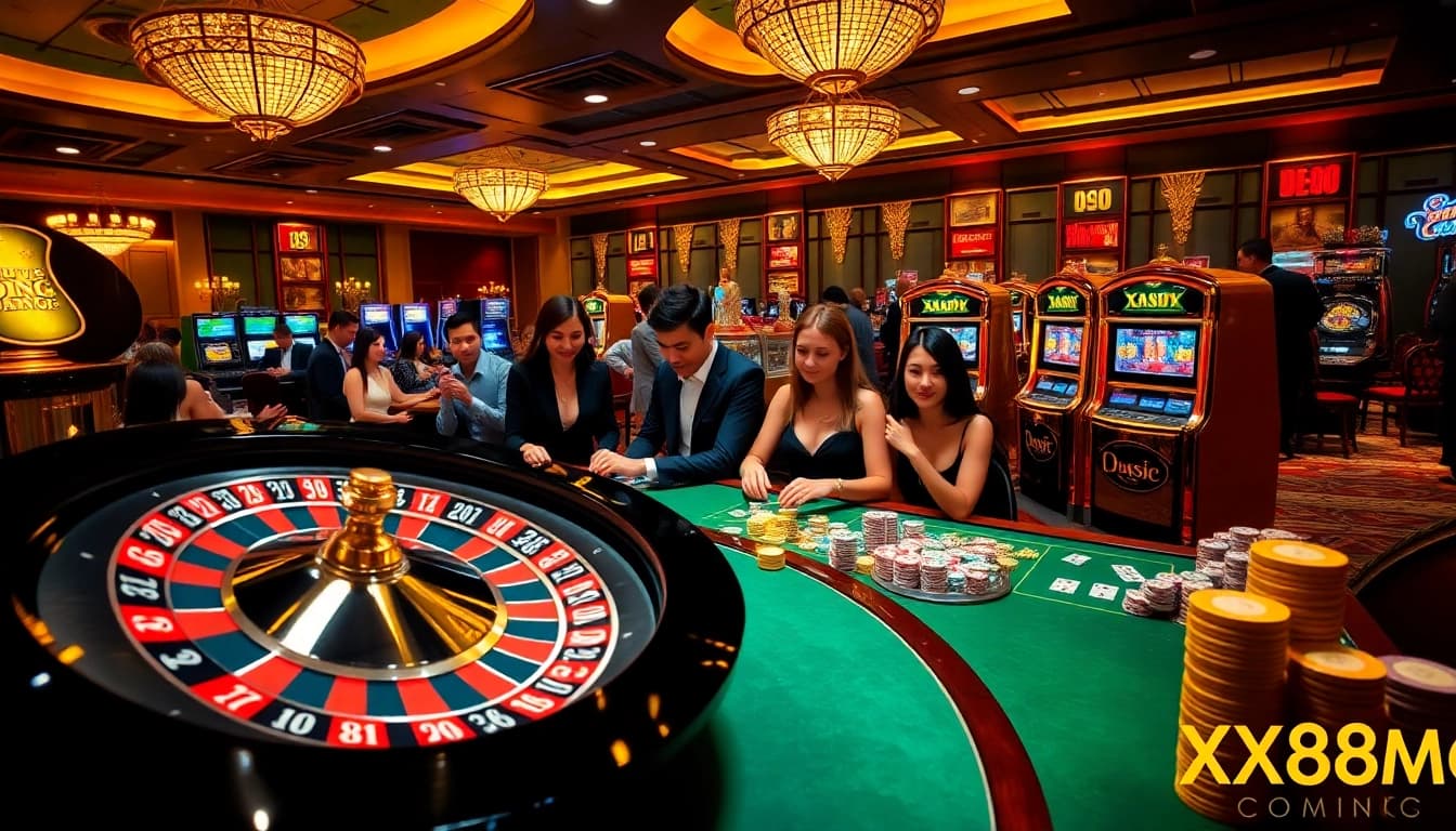 Experience the excitement at XX88 COM with vibrant casino visuals of roulette and poker chips.