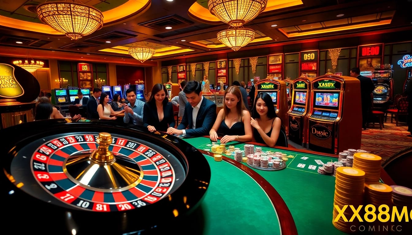 Experience the excitement at XX88 COM with vibrant casino visuals of roulette and poker chips.