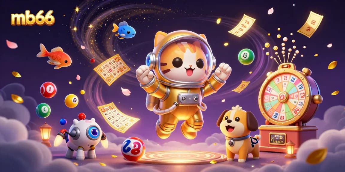 Engage with mb66's vibrant online casino experience featuring playful lottery elements and a dynamic 3D scene.