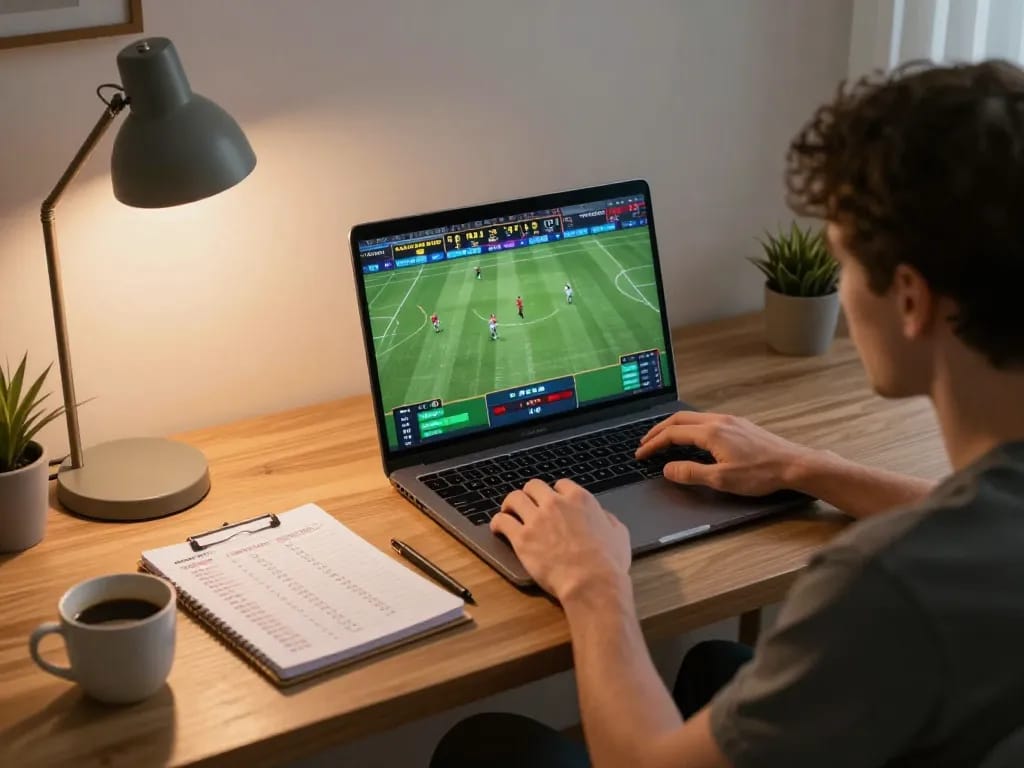bl555 player placing bets on laptop in a cozy home gaming setup