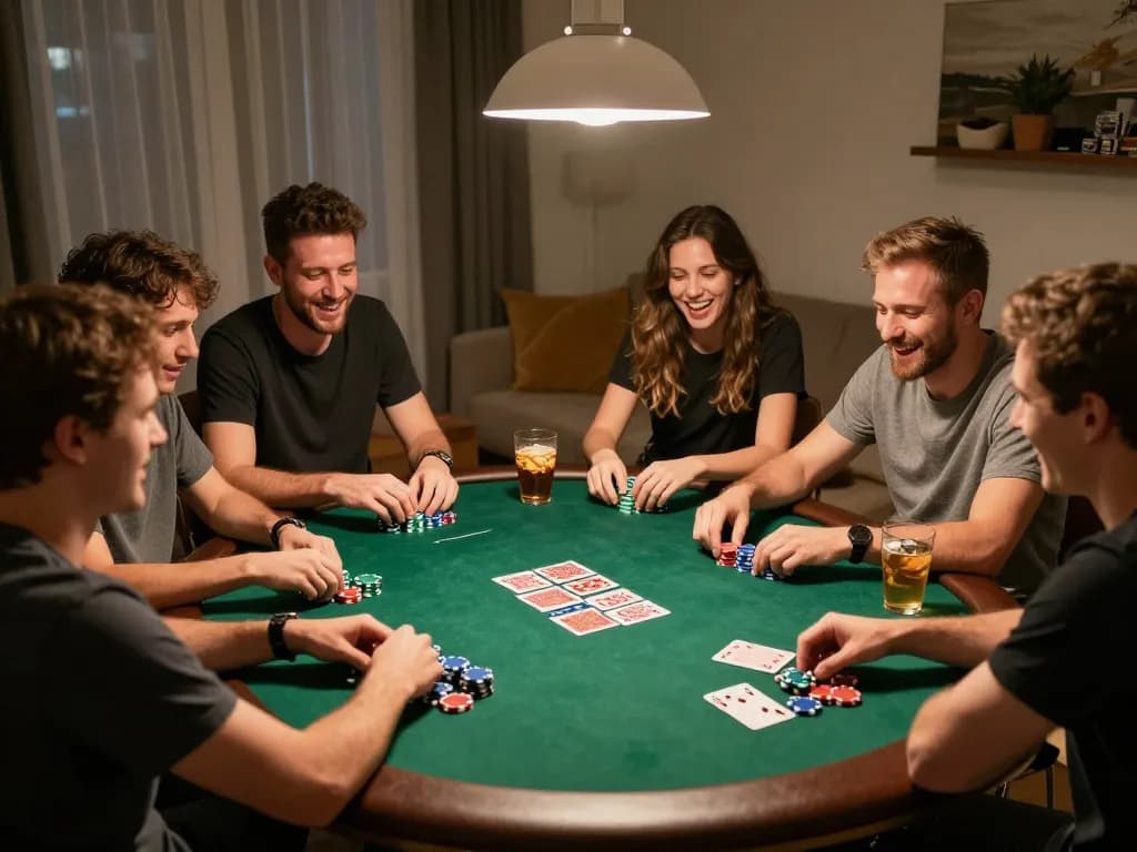 manclub players enjoying intense poker action during a friendly home game night