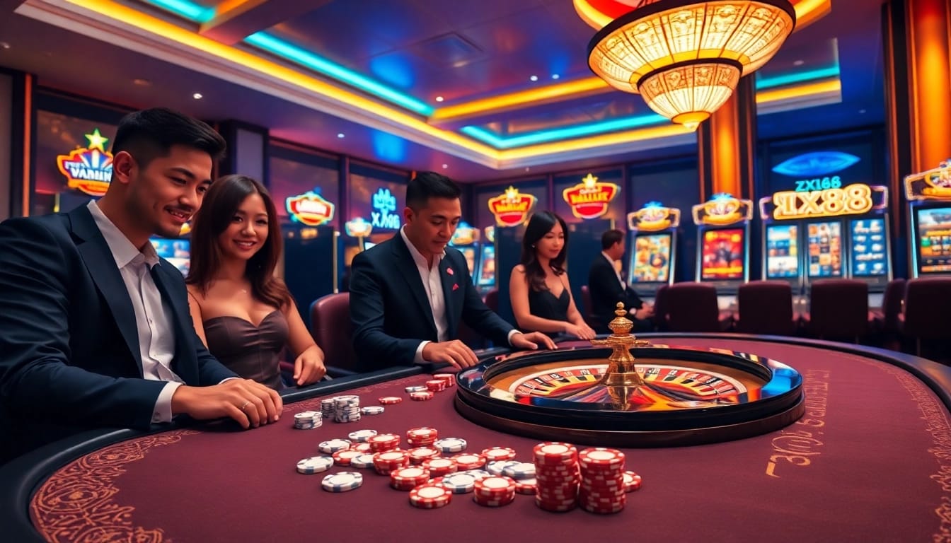 Experience the thrill of nhà cái XX88 with vibrant casino gameplay, featuring poker and roulette tables.