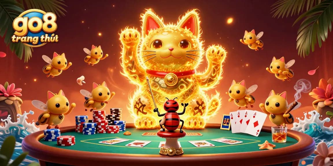 Engage in thrilling gameplay at go8 trang chủ with vibrant casino elements and golden lucky symbols.