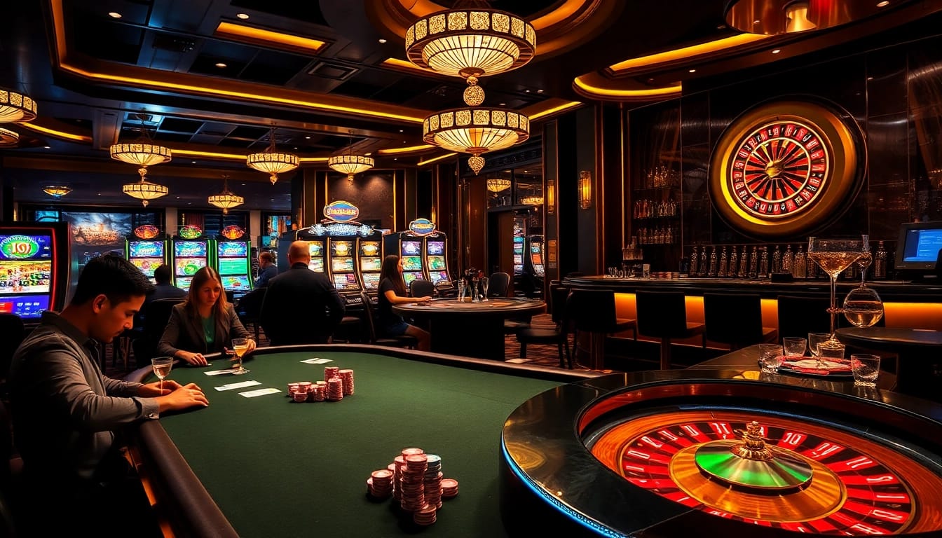 Gamblers enjoying a thrilling experience at a casino with elements from https://f168.tools/ featured prominently.