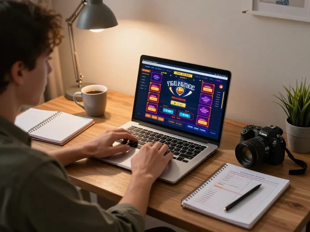 Engaging online gambling with icm88 on a laptop, showcasing strategic gameplay and cozy atmosphere.