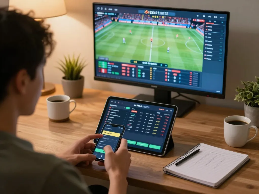 Engaging sports betting action on the 88xeng platform with smartphone and tablet.
