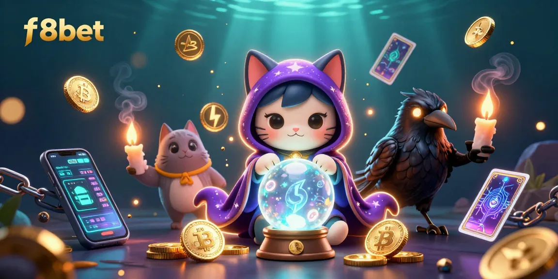 Engage with f8bet in a captivating 3D casino scene featuring mystical characters and crypto elements, enhancing your gaming experience.