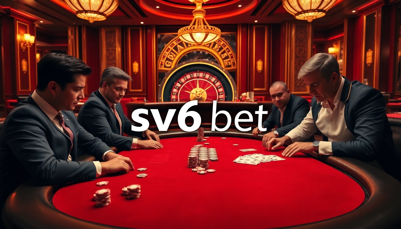 Exciting scene of poker table action at sv66 bet casino with high-stakes gameplay atmosphere.
