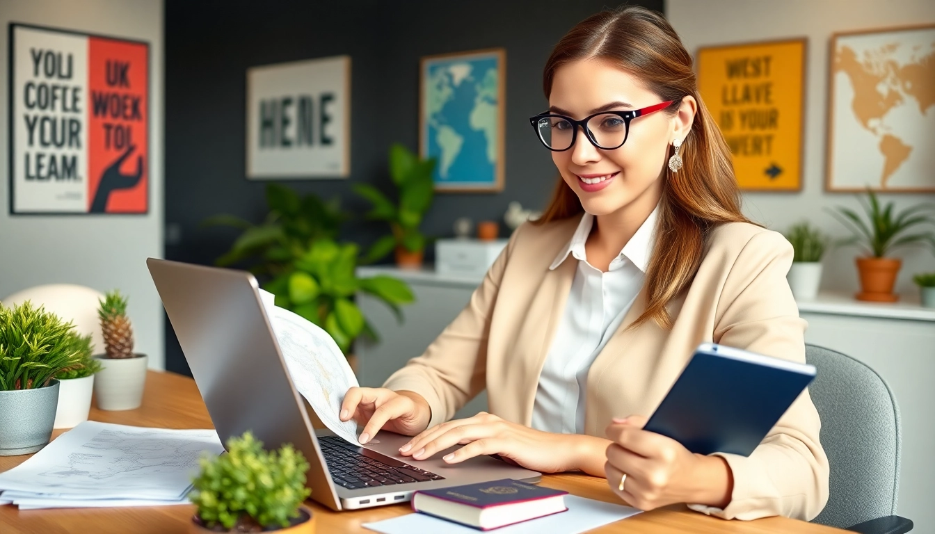 Efficient setup for uk eta online application process with a laptop and travel documents.