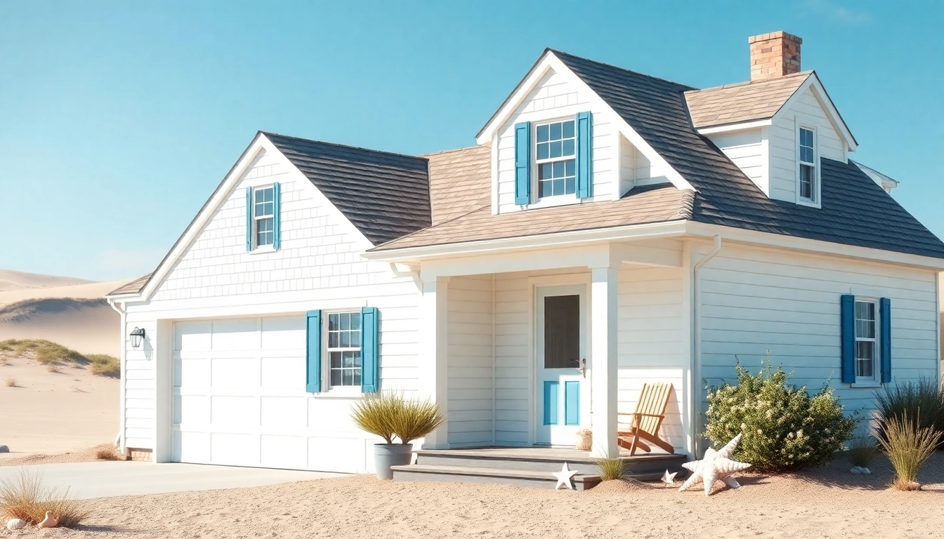 Beautiful Cape Cod homes showcasing an attached garage against a coastal backdrop