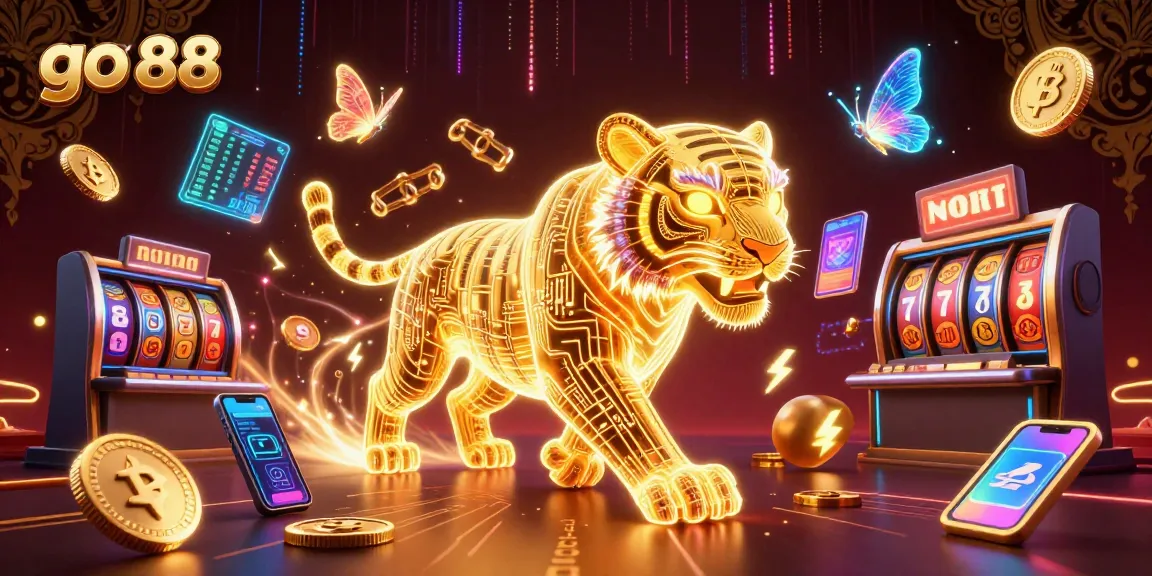 Win big at go 88 with a dazzling casino experience featuring a golden tiger and crypto elements.