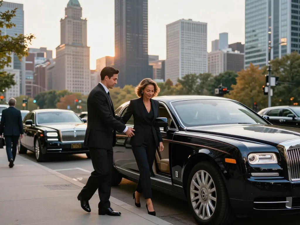 Experience Chicago black car service with a professional chauffeur in a luxury vehicle.