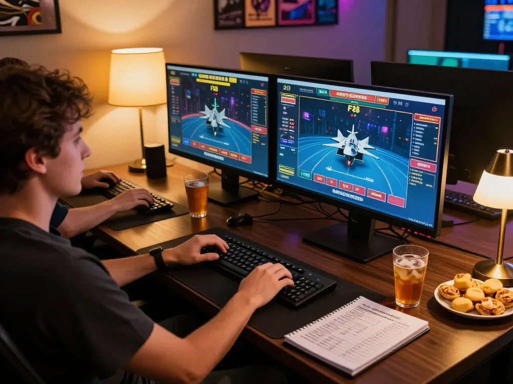 Engaged player experiencing F168 online casino action at home with lively gaming setup.