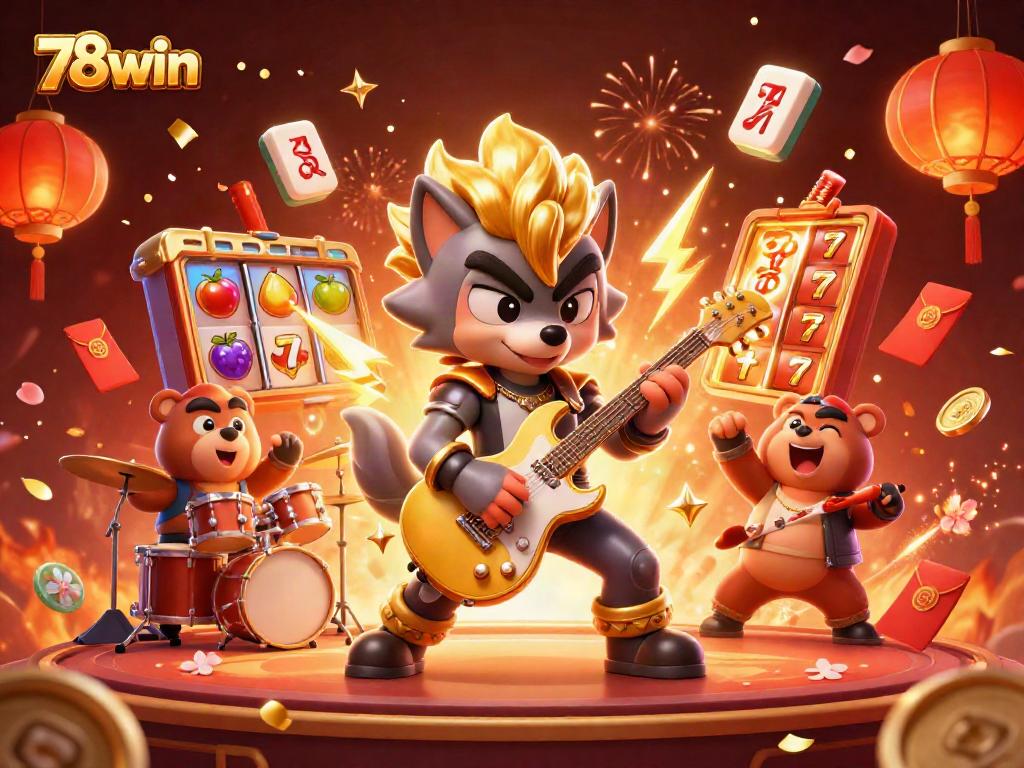 Experience the excitement at 78win with our vibrant casino-themed illustration showcasing lively characters and rich gaming elements.