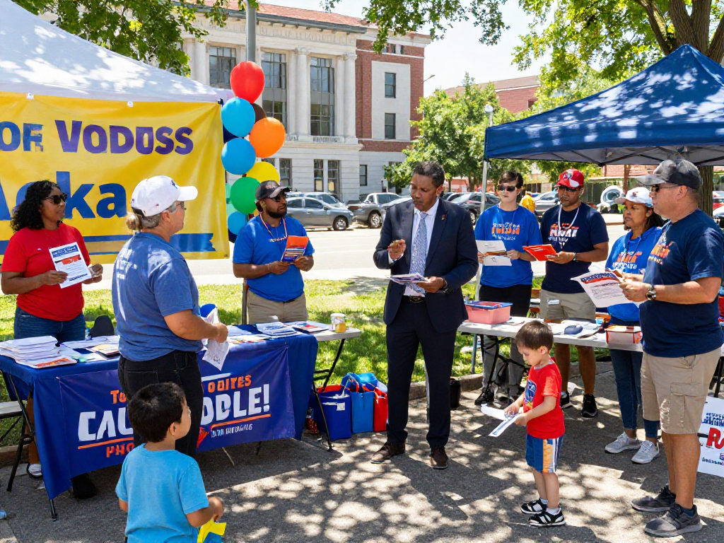 Engaging local community event showcasing mayoral campaign marketing strategies and interaction.