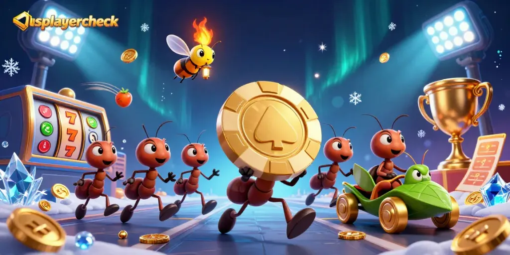 usplayercheck visualizes a fun heist scene with ants and casino elements showing excitement in online gaming.