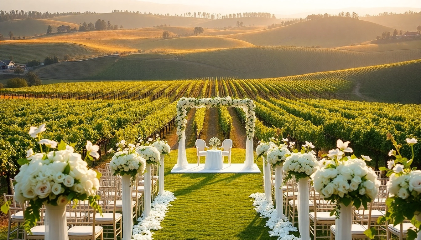 Stylish outdoor wedding venues northern California with scenic vineyard views and floral decorations.