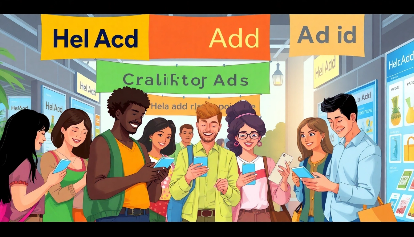 Hela Add platform showcasing diverse users engaging in classified ads.