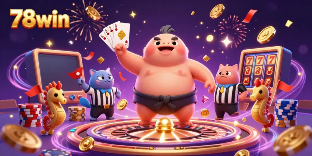 Engage with the vibrant 78win underwater gambling scene featuring characters and dynamic casino elements.