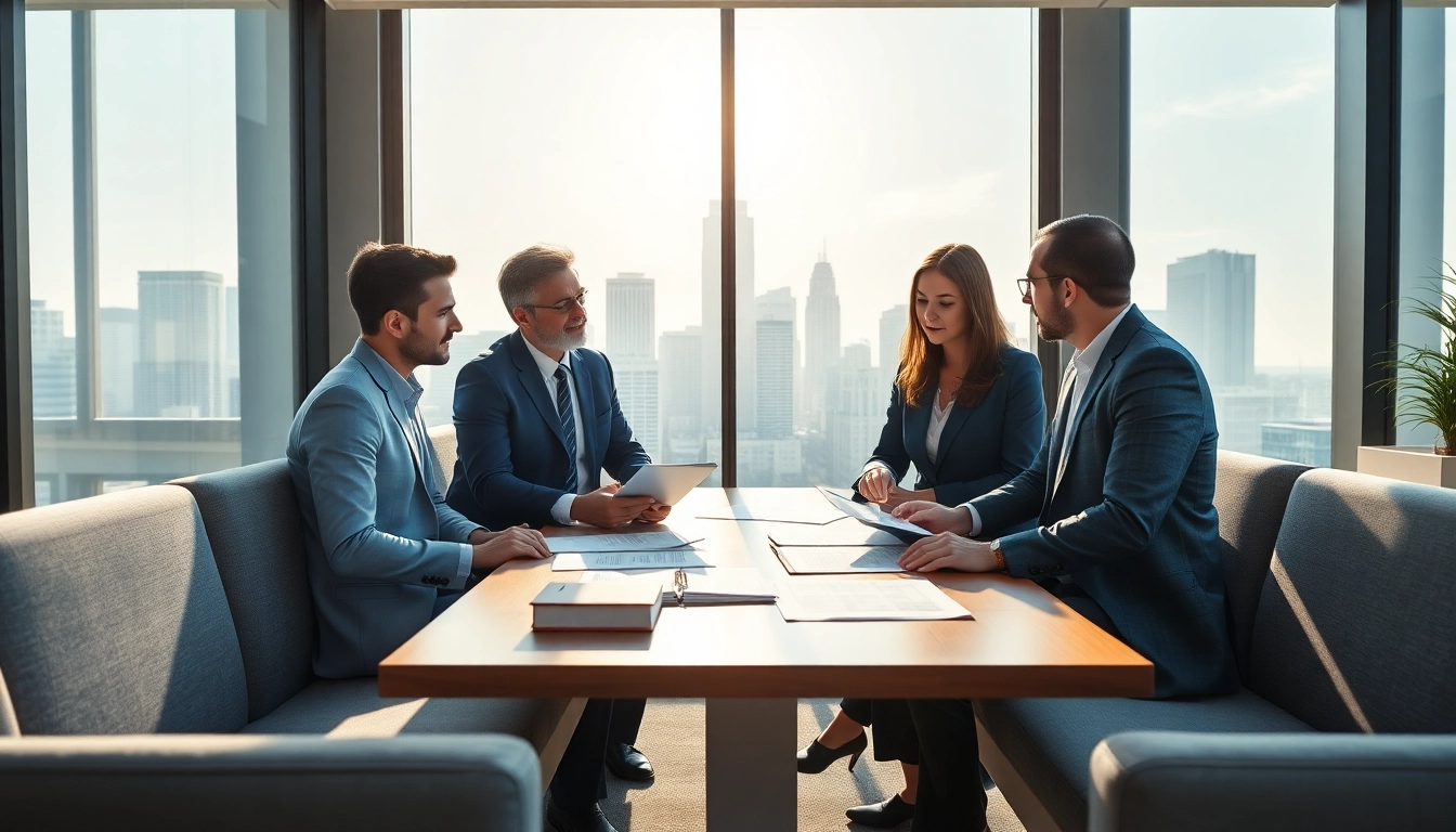 Legal professionals discussing crucial probate documents in a bright office.