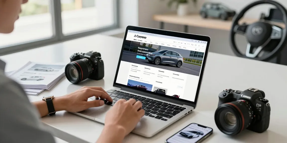 Car history check UK conducted on a laptop in a bright, modern workspace, emphasizing trust and clarity for buyers.