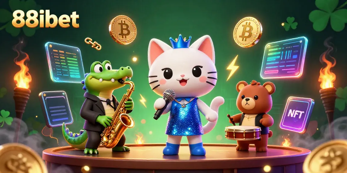 Experience the magic of 88ibet's vibrant casino atmosphere with a jazzy cat, crocodile, and bear cub.