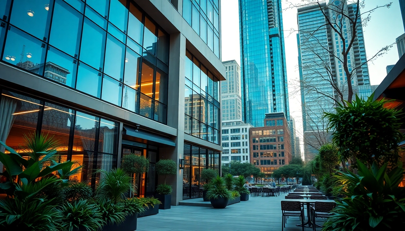 Showcasing a modern establishment with sleek architecture and inviting environment, perfect for business.
