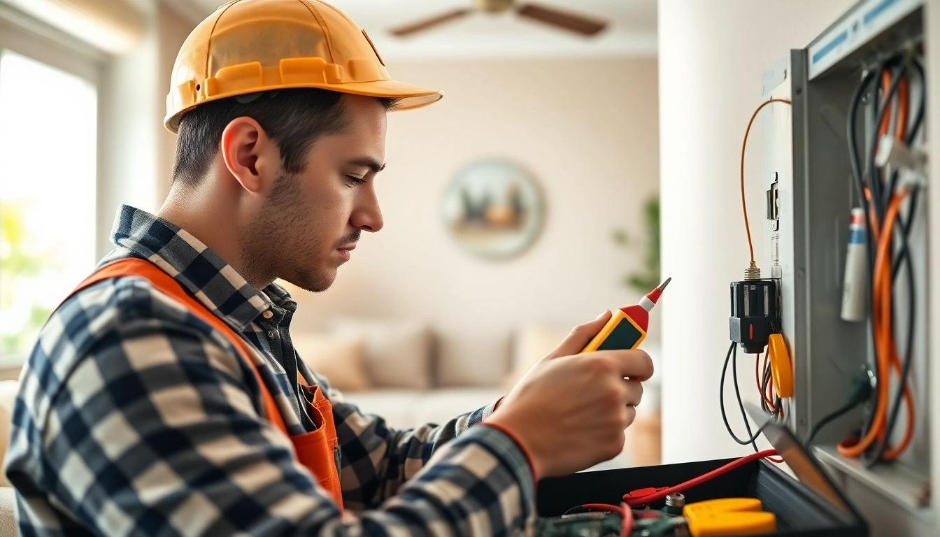 Residential electrician Burnaby assessing electrical systems with tools in a well-lit home setting.