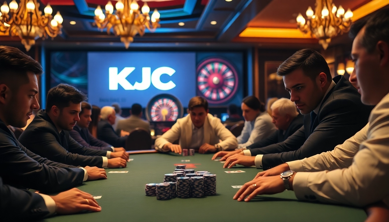KJC poker enthusiasts engaged in a high-stakes game at a luxurious casino.
