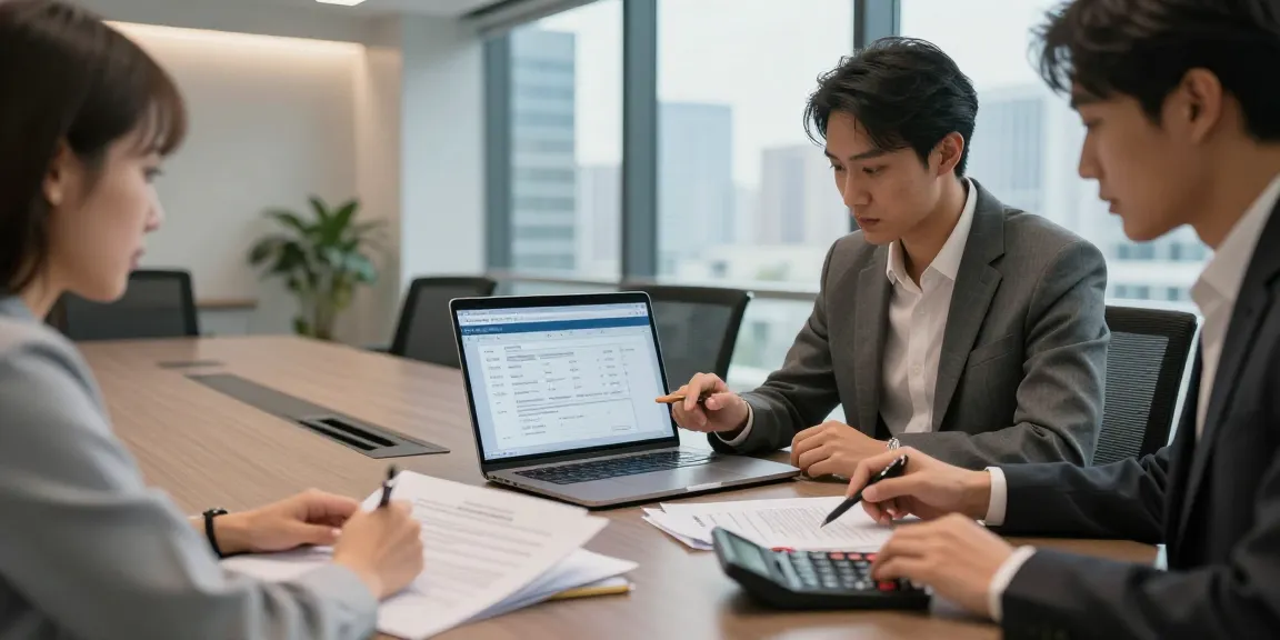 Kira hesaplama işlemi yapan profesyonellerin modern ofis ortamında çalıştığı an.
